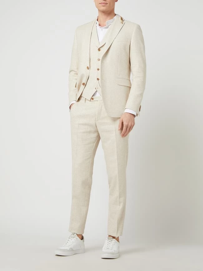 Auslauf ? CG - Club Of Gents Slim Fit Weste Mit Leinen-Anteil Modell 'Paddy' - Beige ⌛